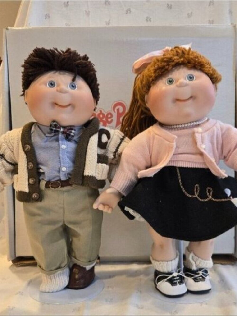 Cabbage Patch '50s Kids Porcelain Collector Dolls Boy Girl Pair w/ Box PRICE FIR